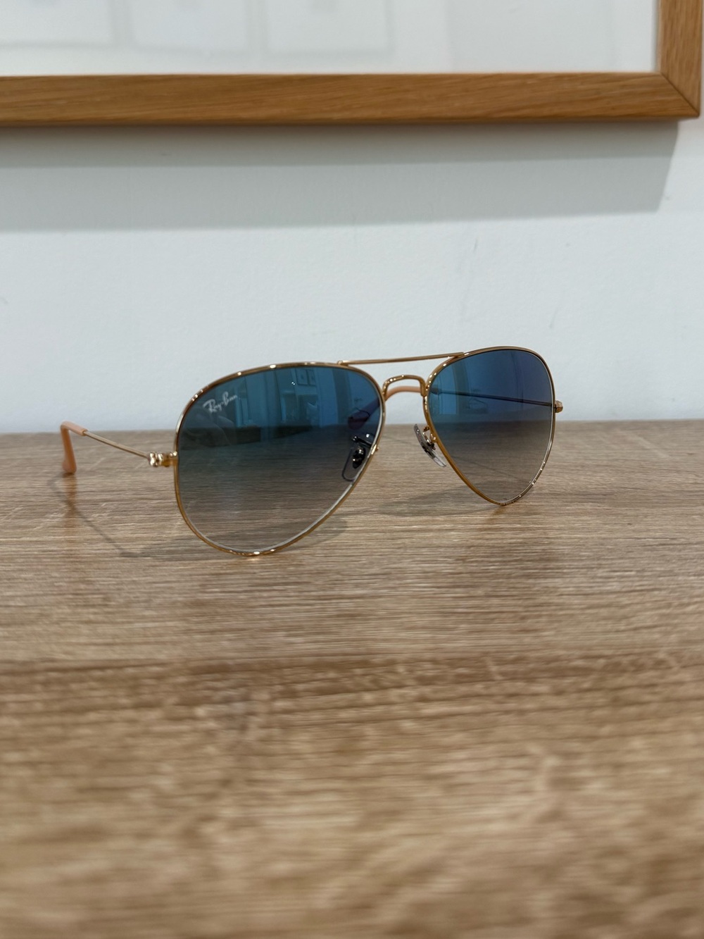 Ray-Ban Gold Aviator Sunglasses with Blue Gradient Lenses